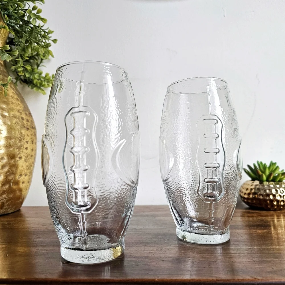 Libbey Vintage Football Glasses Set of 2 Raised Design Tumblers 7” Sports Barwar